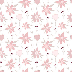 Blush pink flower seamless pattern. Vector background.