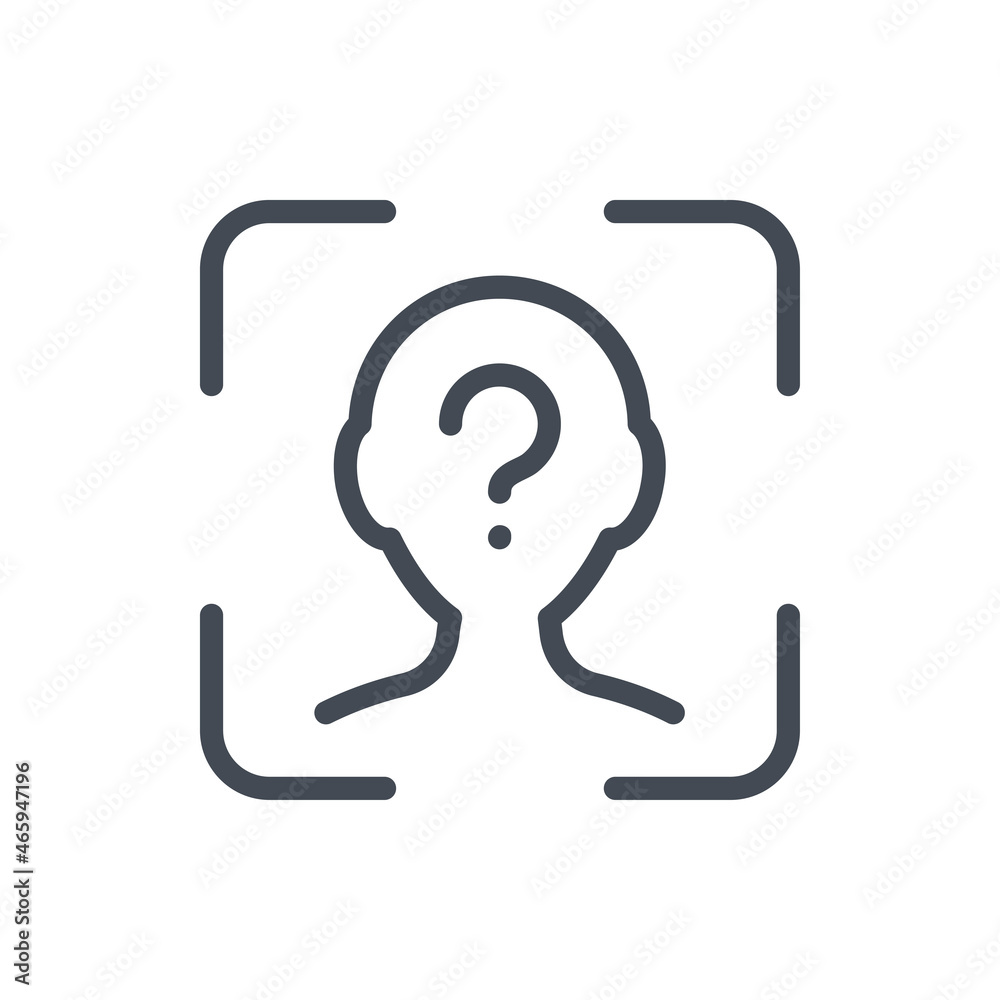 Poster face identification with question mark line icon. biometric scan frame and face scanning vector outl