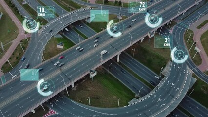 Speed ​​and identity Control System. City highway traffic monitoring system. Autonomous Self Driving Cars and Future Transportation Concept.