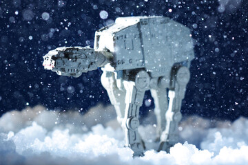 Fototapeta premium Model of an Star Wars AT-AT Walker on Ice Planet Hoth in Snow