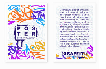 Fototapeta na wymiar multicolored graffiti poster background with marker letters, bright colored banner lettering tags in the style of graffiti street art. Vector illustration template set