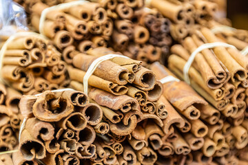 Cinnamon sticks spice closeup