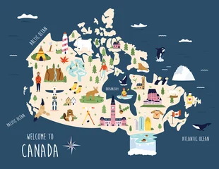 Fotobehang Vector illustrated map of Canada with famous symbols © danceyourlife