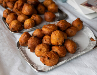 Heap of oliebollen close up