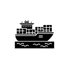 Obraz premium Cargo ship with containers olor line icon. Pictogram for web page, mobile app