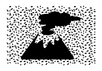 Volcán en erupción y lluvia de cenizas volcánicas y piroclastos