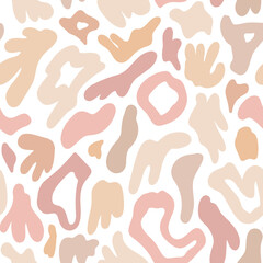 Seamless pattern with abstract organic irregular shapes in skin tones color palette on light background. Perfect for prints, backgrounds, wrapping paper, textile, linen, wallpaper, etc.