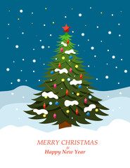 vector illustration of decorated christmas tree winter