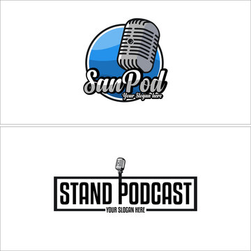 Modern entertainment podcast music mic logo design