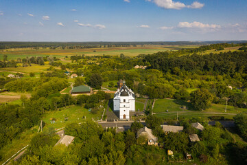 Fototapeta premium The Illinska Church in Subotiv village, Ukraine, view from a drone