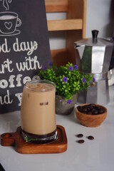 a glass of iced coffee