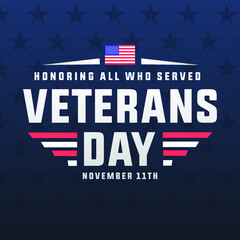 veterans day November 11th modern creative banner, sign, design concept, social media post with text, starts and an american flag
