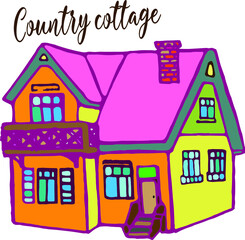 Naklejka premium Vector hand drawn doodle house, cozy home, building, cottage, vector lettering, doodle house, two floors building
