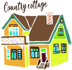 Vector hand drawn doodle house, cozy home, building, cottage, vector lettering, doodle house, two floors building