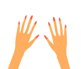 Beautiful Woman hands with Red Nails. manicure concept, Hand Drawn Vector Illustration. Isolated on White.