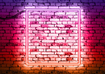 Brick wall background with neon glowing light