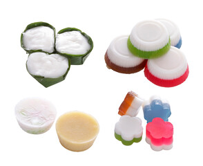 Thai traditional dessert from coconut on white background