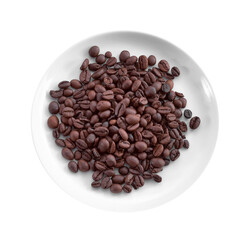 coffee beans in white dish isolated on white background