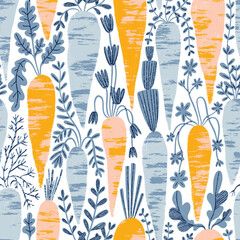 Abstract carrots illustration in calm colors, seamless pattern