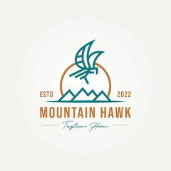 mountain hawk simple line art logo. hawk above mountain logo vector illustration design