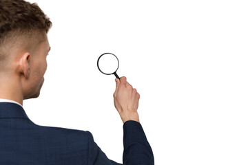 Young businessman is showing the word. Your text here