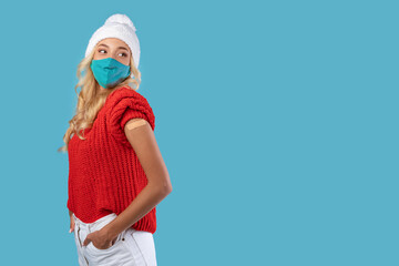 Happy Vaccinated Woman In Hat Posing With Adhesive Bandage