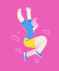 Happiness - happy people jumping in the air cheerfully