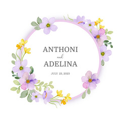 Beautiful purple floral wreath with watercolor