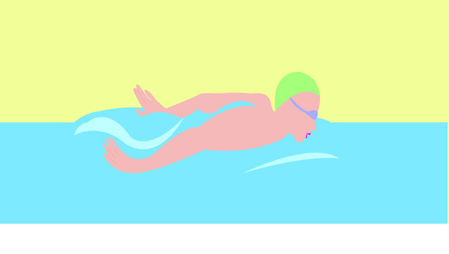 swimmer in water, pink skin, green cap clip art preview