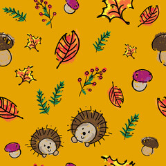 Pattern Cute hedgehogs in a forest clearing