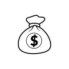  Money bag vectorized icon, vector illustration. Black silhouette.