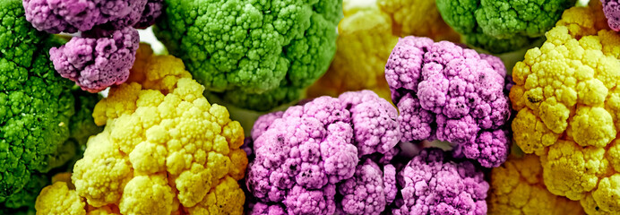 Cauliflower multicolored yellow, purple, green, banner