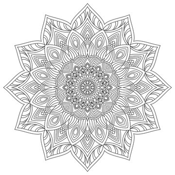 Contour drawing of a mandala on a white background. Vector illustration