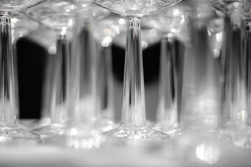close up view of many glasses, partly blurred