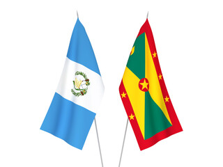 National fabric flags of Grenada and Republic of Guatemala isolated on white background. 3d rendering illustration.