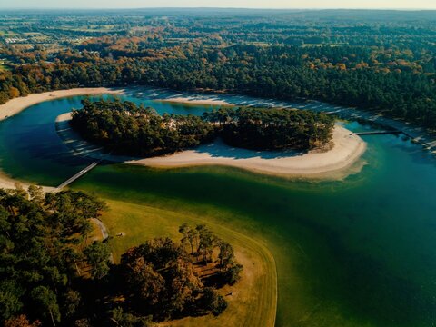 Aerial drone view of the beautiful Henschotermeer in the Netherlands