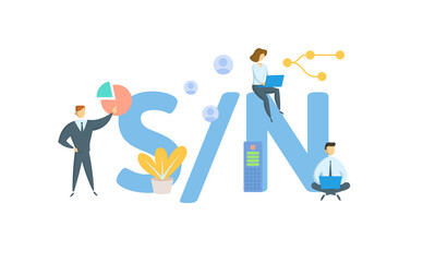 SN, Serial Number. Concept with keyword, people and icons. Flat vector illustration. Isolated on white.