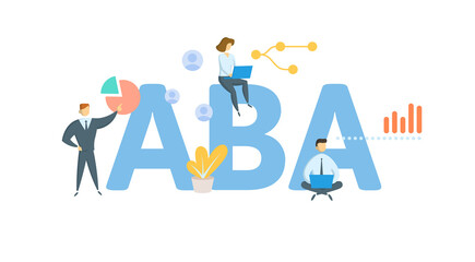 ABA, Accredited Business Accountant. Concept with keyword, people and icons. Flat vector illustration. Isolated on white.