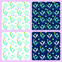 Seamless patterns with plant's elements. Good for childish clothes, wrapping paper, surface design. Vector illustration.