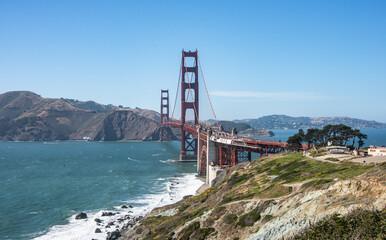 The Golden Gate Bridge, seen from the Marin Headlands, San Francisco, California