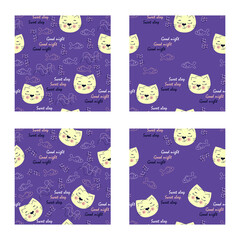 Set of four seamless patterns with cats. Patterns for pajamas. Vector illustration.