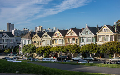 Rows of The famous Painted Ladies, Victorian postcard row homes, San Francisco, California, U. S. A.
