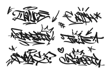 Foto op Plexiglas graffiti  with letters, bright lettering tags in the style of graffiti street art. Vector illustration © ens_arts