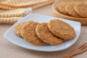 Oatmeal cookies on white plate