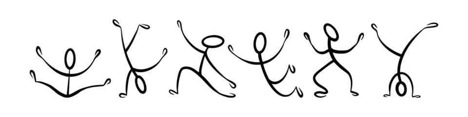 Stick figures collection. Hand drawn dancing people isolated on white background. Vector illustration.