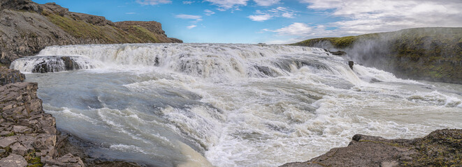 Distant view of Gullfoss on the Hvítá River in Iceland