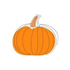Stylized pumpkin isolated on white background. One line vector icon, logo, or symbol. Vector illustration.