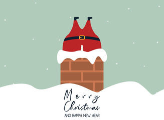 Santa Stuck in the Chimney Santa Claus is up on the rooftop, but he can't get down. Vector illustration