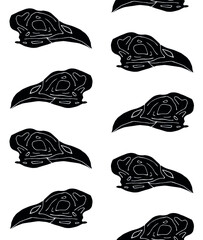 Vector seamless pattern of hand drawn doodle sketch black bird skull isolated on white background