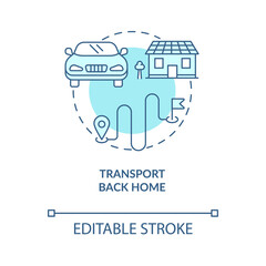 Transport back home blue concept icon. Road test service abstract idea thin line illustration. Driving school offer. Auto riding course. Vector isolated outline color drawing. Editable stroke